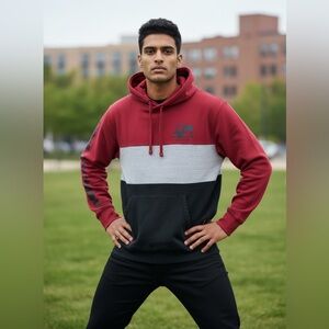 American Eagle Outfitters Red, Gray & Black Men's 100% Cotton Hoodie Size Medium